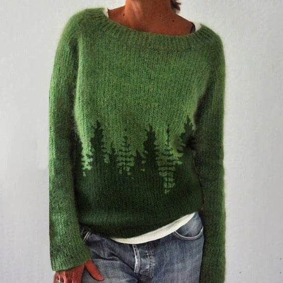 Elena – Damski sweter z norweskim wzorem i okrągłym dekoltem