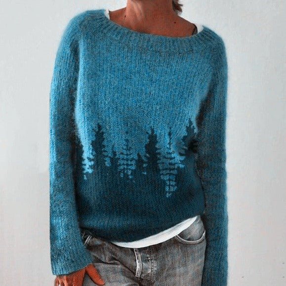 Elena – Damski sweter z norweskim wzorem i okrągłym dekoltem