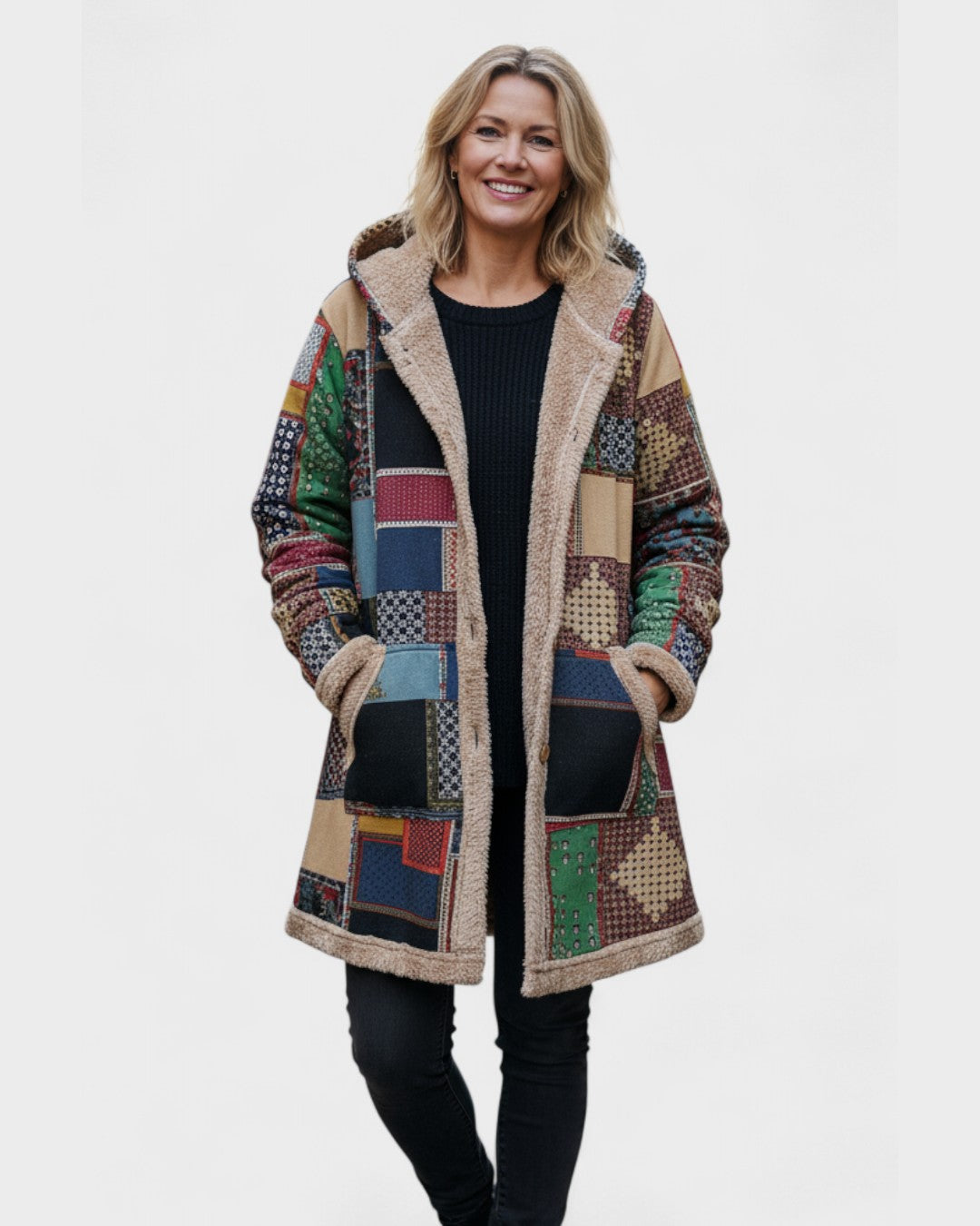 Jagna – Kurtka damska patchwork z kapturem