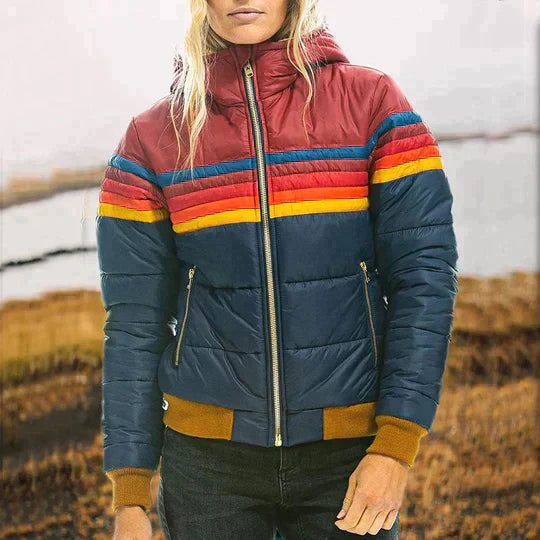Karolina | Kurtka zimowa damska retro z kapturem i paskami