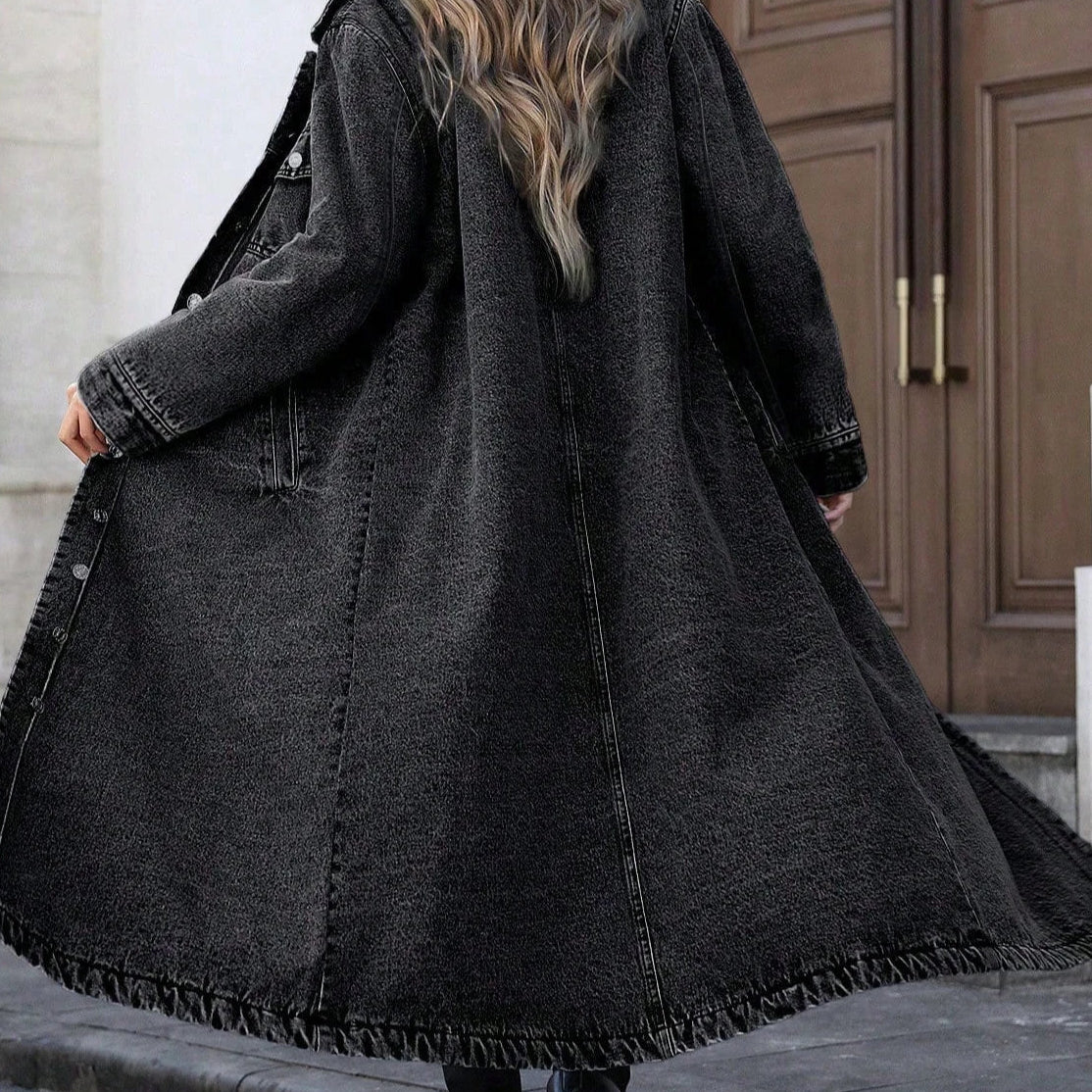 Klara – Długi płaszcz jeansowy damski oversize