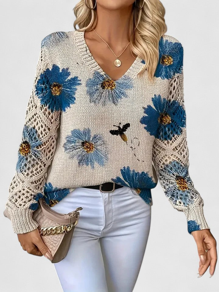 Mae – Lekki sweter damski w kwiatowy wzór