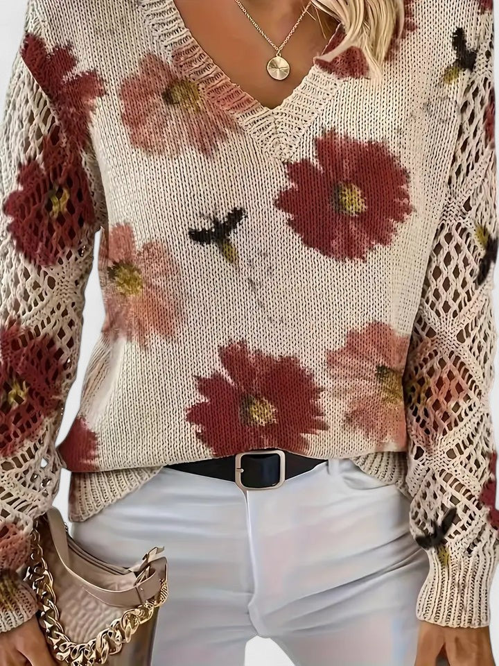 Mae – Lekki sweter damski w kwiatowy wzór