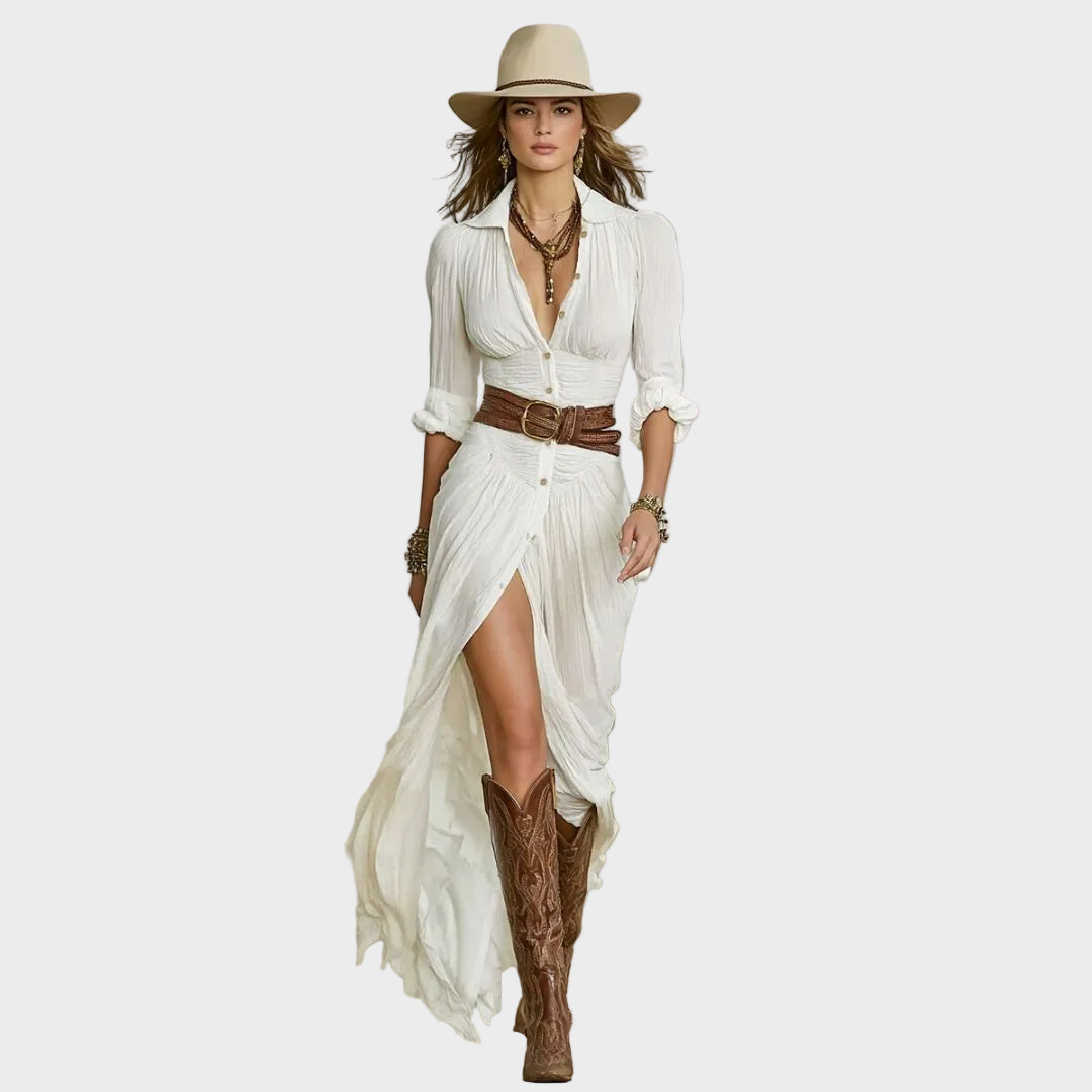 Ida – Elegancka sukienka maxi z kołnierzem