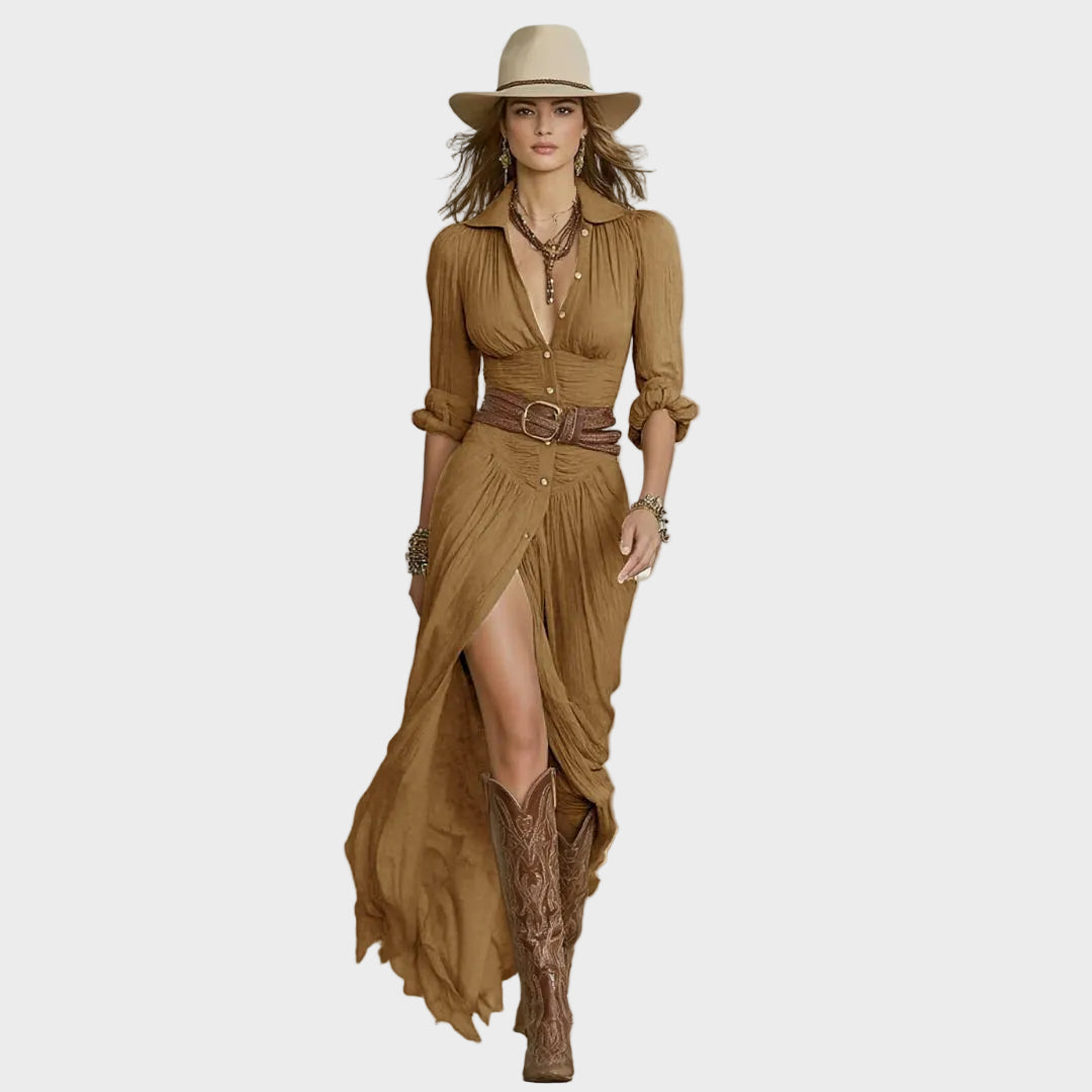 Ida – Elegancka sukienka maxi z kołnierzem