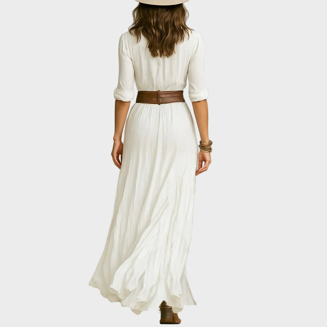 Ida – Elegancka sukienka maxi z kołnierzem