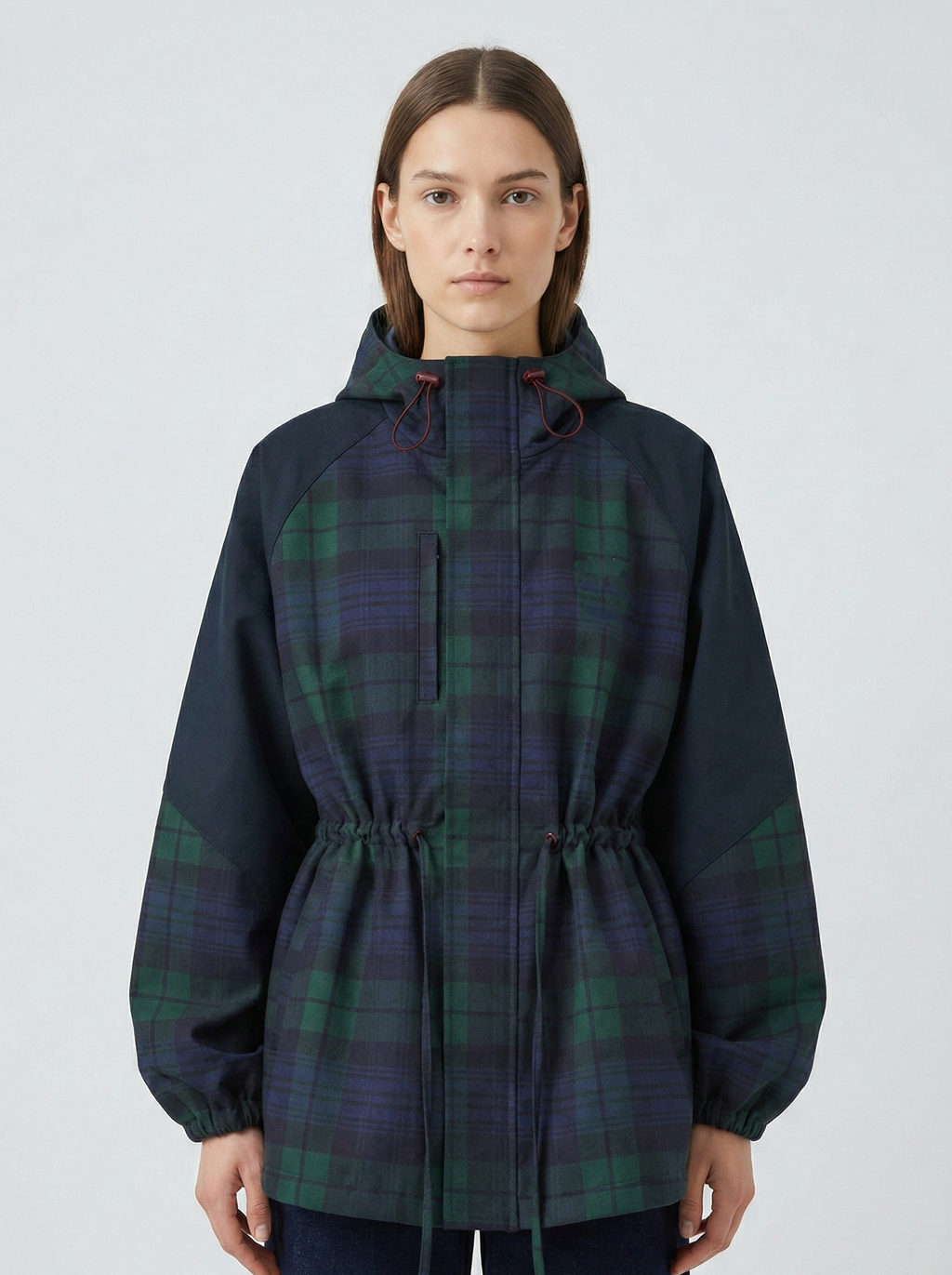 Nadia – Kurtka damska oversize w kratę z kapturem