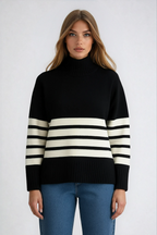 Sophia – Sweter damski w paski ze stójką