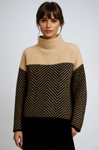 Eireann – Sweter damski z golfem i wzorem chevron