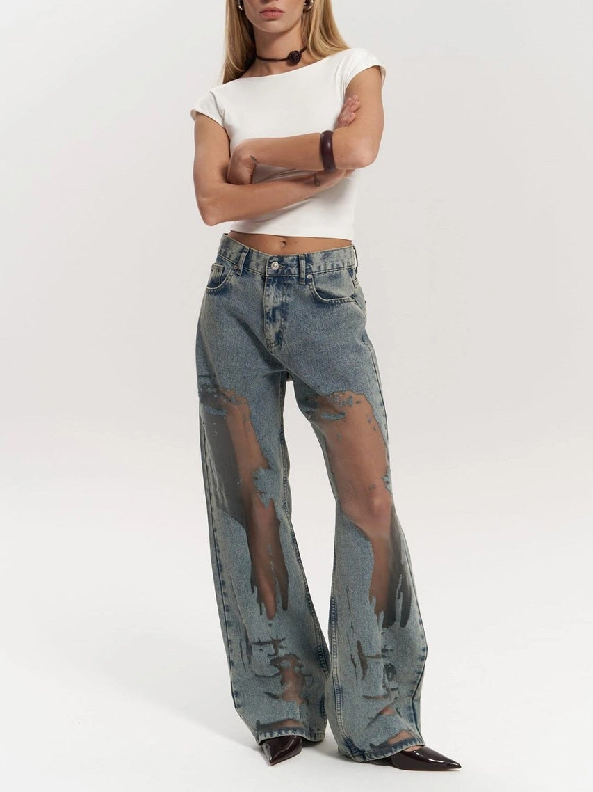 Daisy – Damskie jeansy z transparentnym detalem