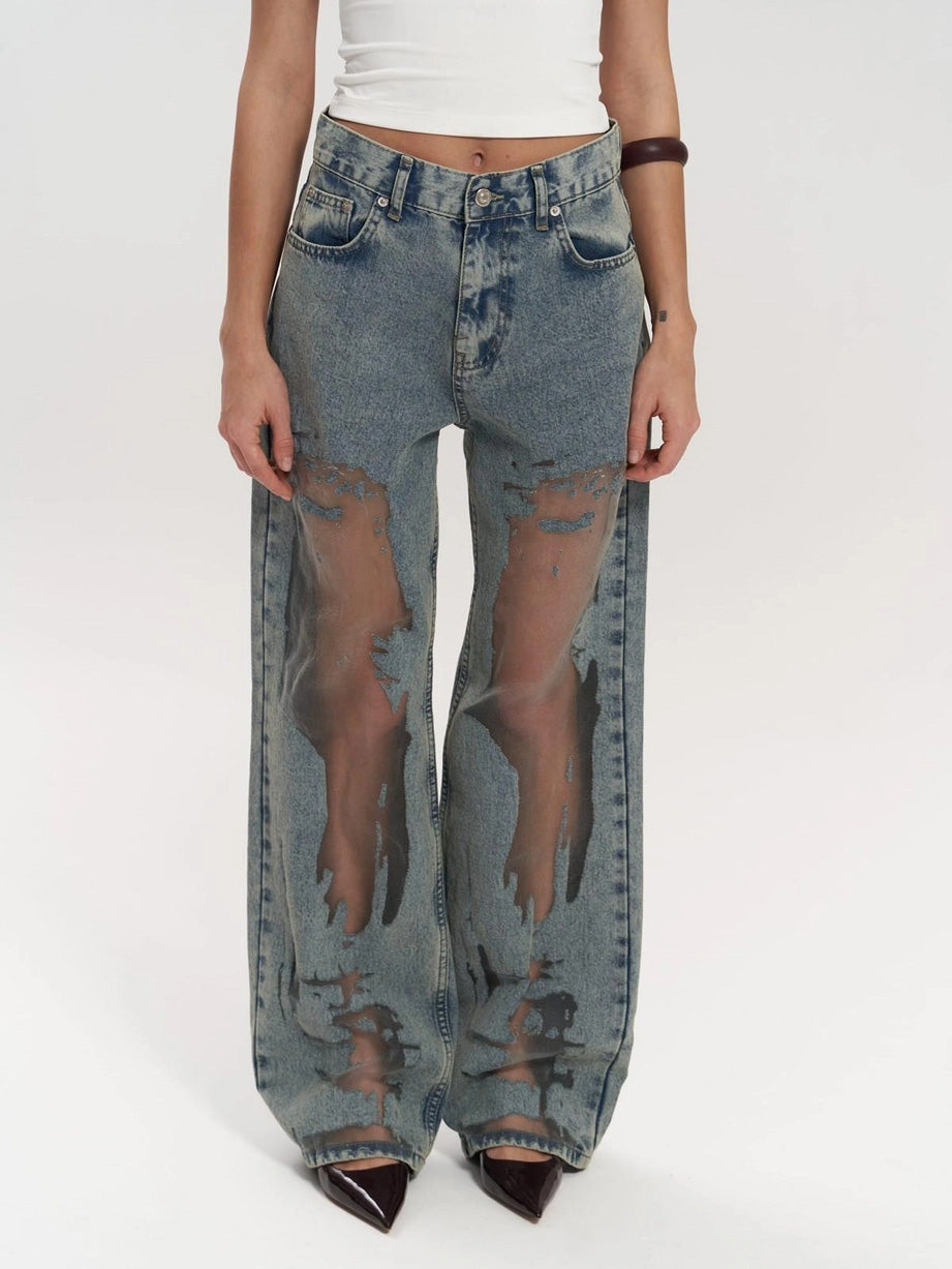 Daisy – Damskie jeansy z transparentnym detalem