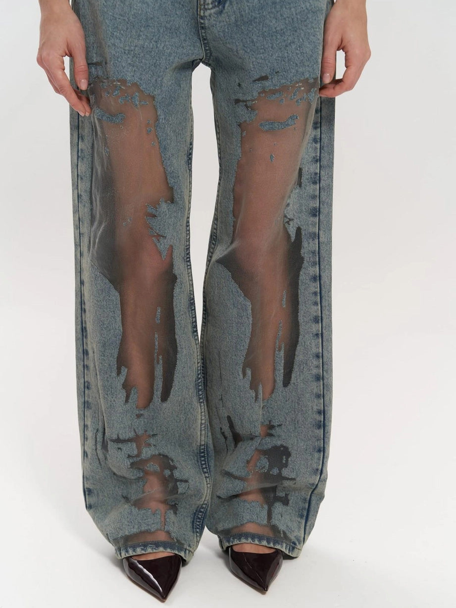 Daisy – Damskie jeansy z transparentnym detalem