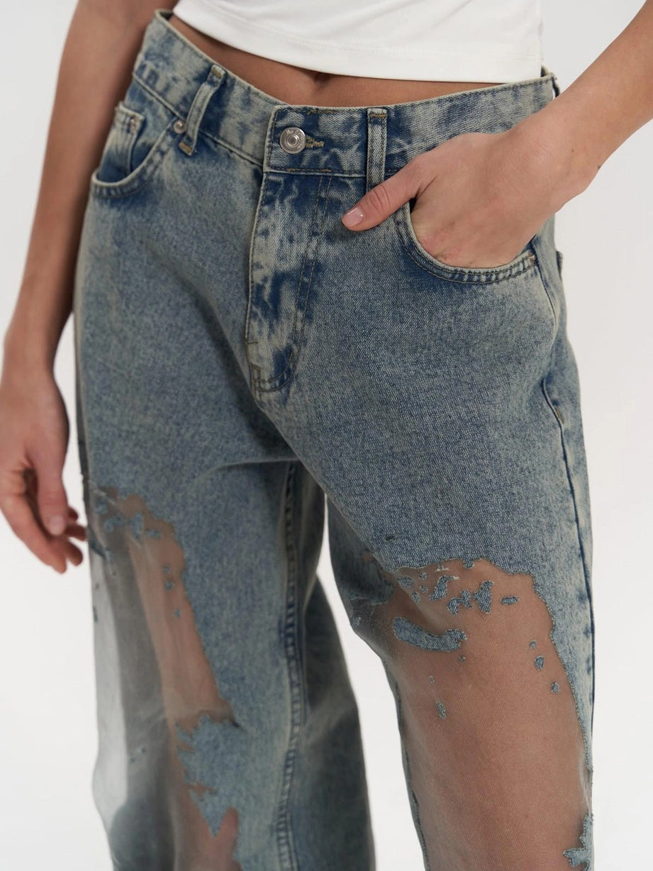 Daisy – Damskie jeansy z transparentnym detalem