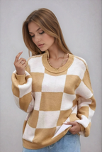 Sophia – Sweter damski oversize w szachownicę