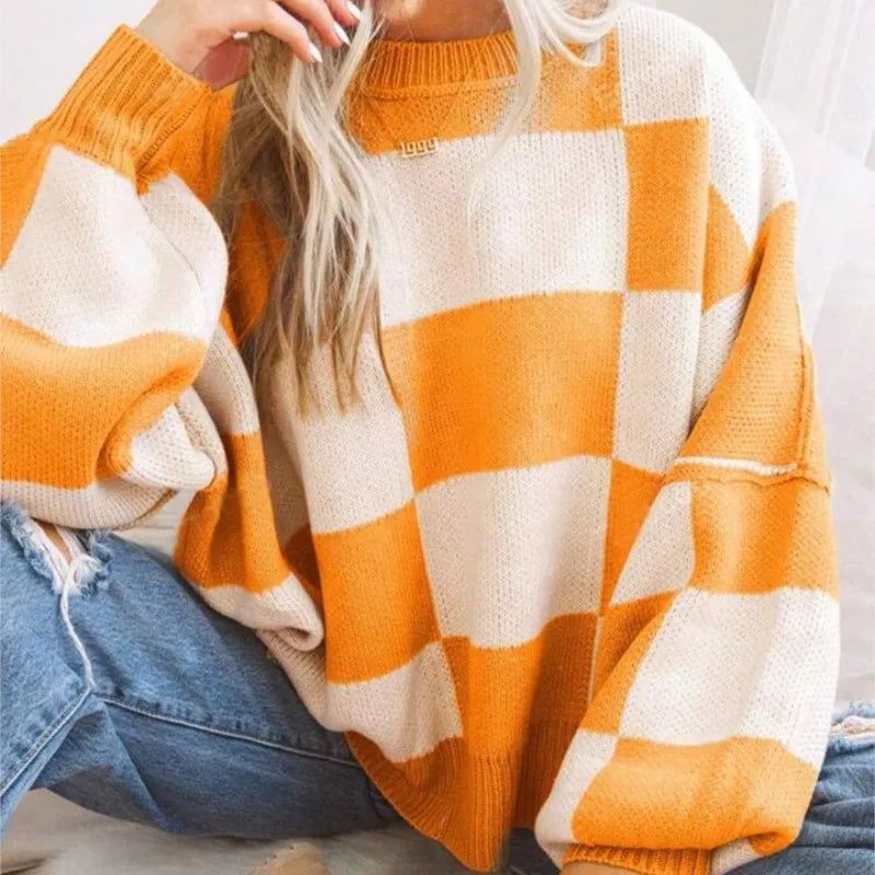Sophia – Sweter damski oversize w szachownicę