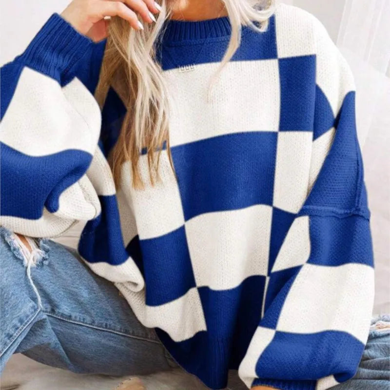 Sophia – Sweter damski oversize w szachownicę
