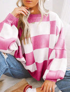 Sophia – Sweter damski oversize w szachownicę
