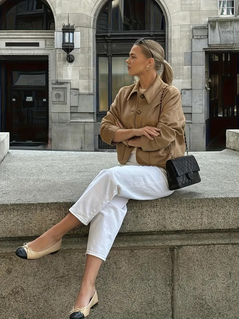 Talia – Kurtka damska z guzikami o zamszowym wyglądzie