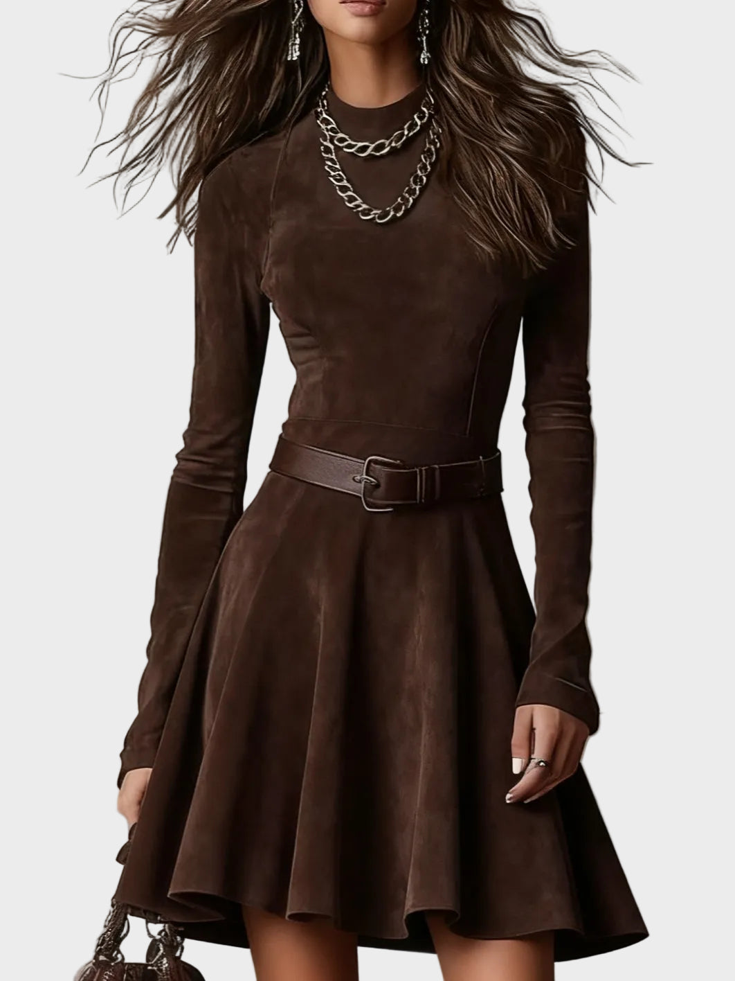 Lena – Ciemnobrązowa sukienka mini z golfem