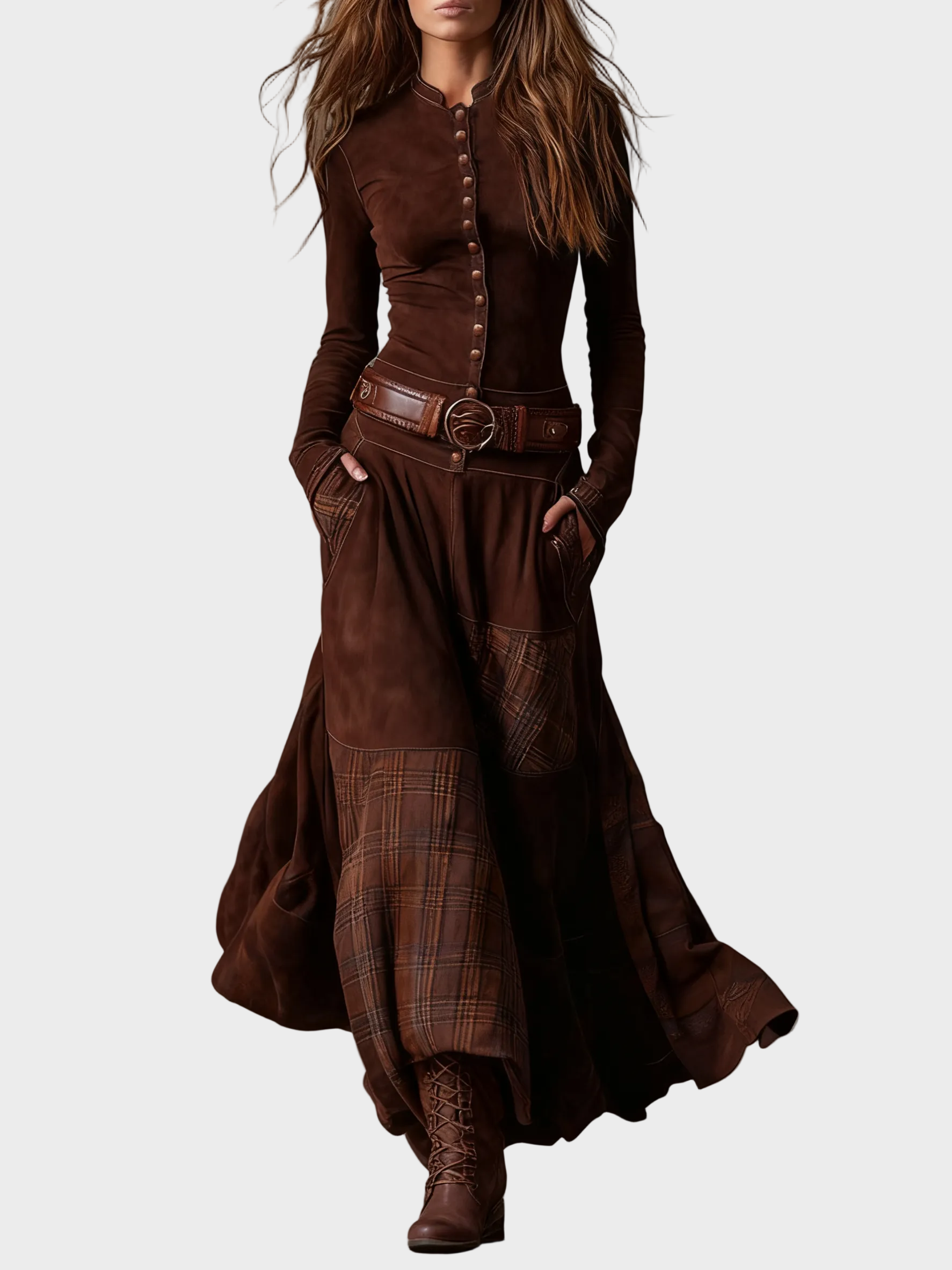 Helena Louise – Granatowa sukienka maxi w stylu vintage