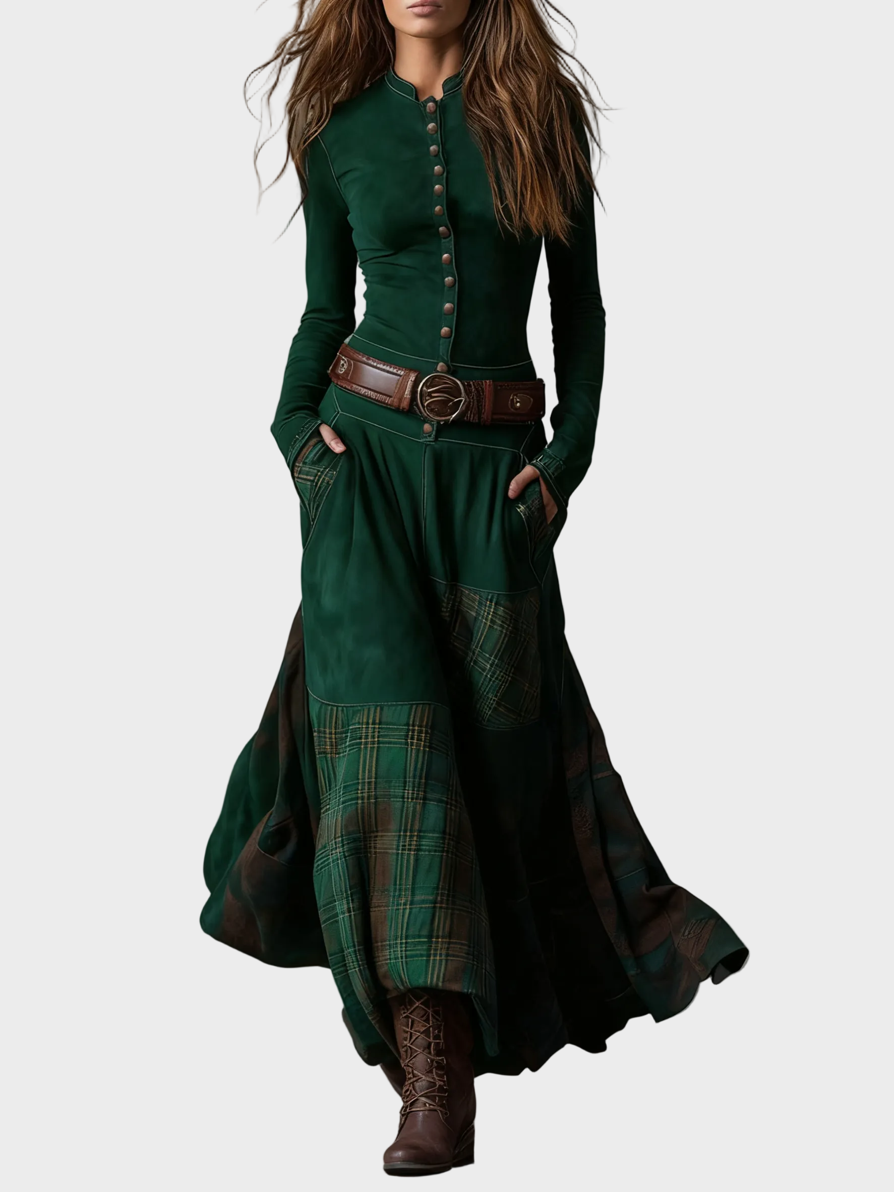 Helena Louise – Granatowa sukienka maxi w stylu vintage