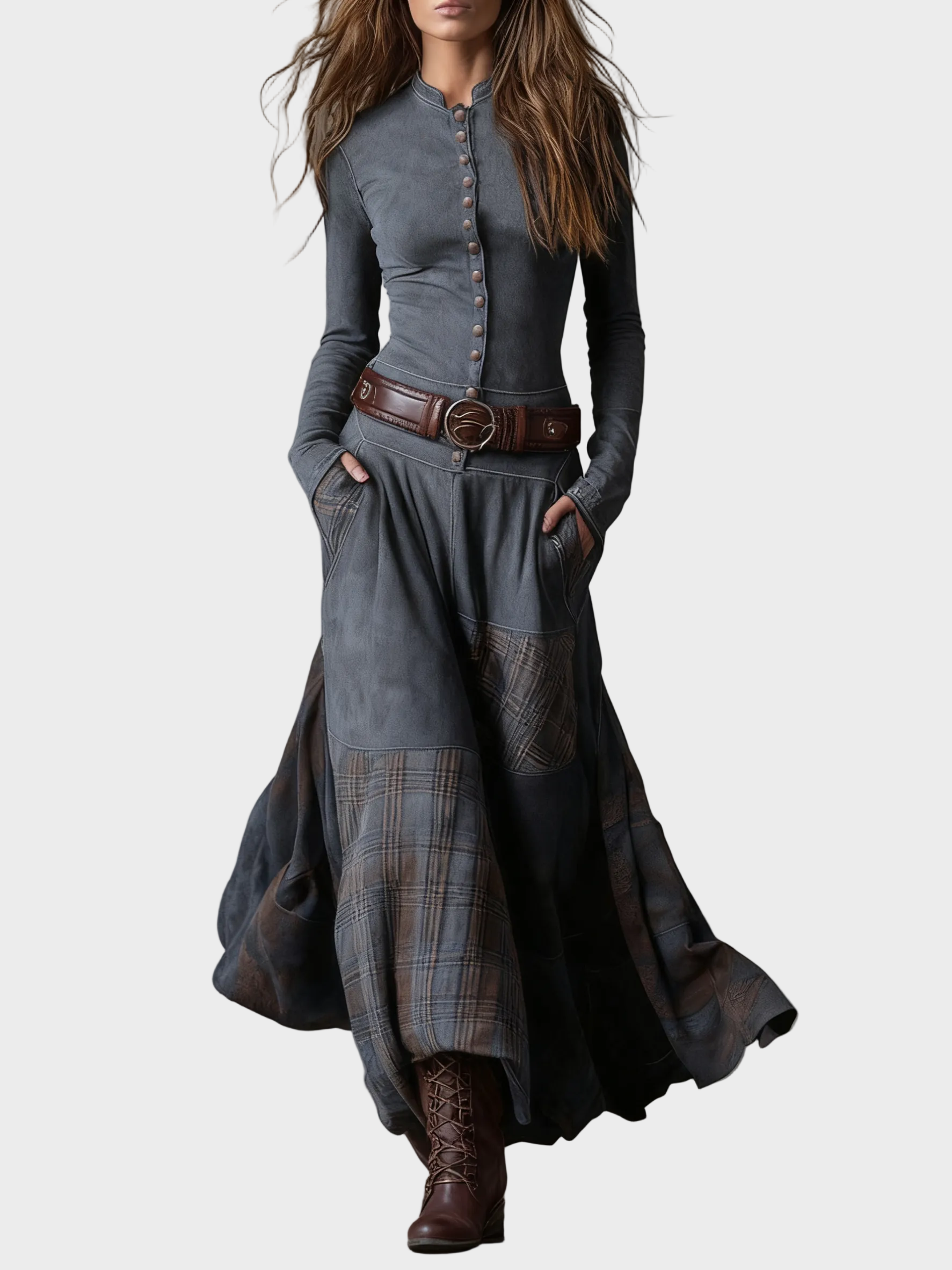 Helena Louise – Granatowa sukienka maxi w stylu vintage