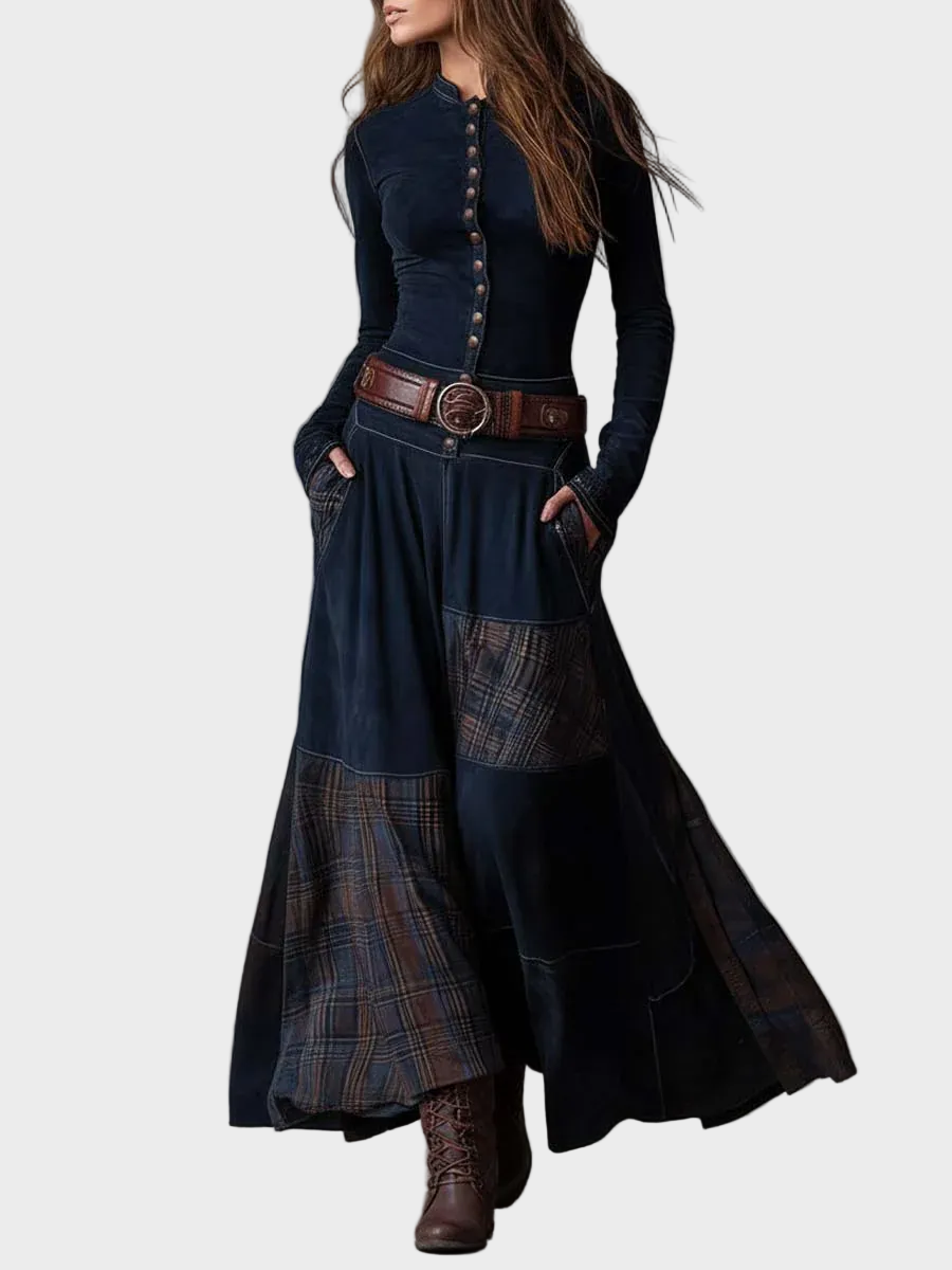 Helena – Granatowa sukienka maxi w stylu vintage
