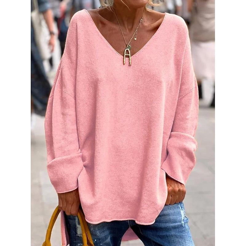 Sweter damski oversize z dekoltem w serek