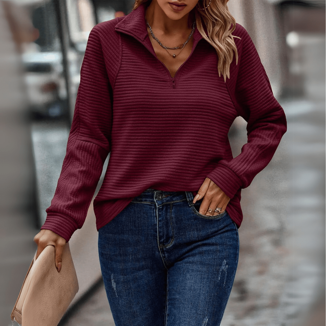 Bluza damska ze stójką i krótkim zamkiem