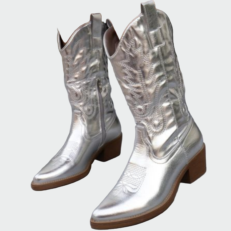 Aneta – Metaliczne botki damskie w stylu western