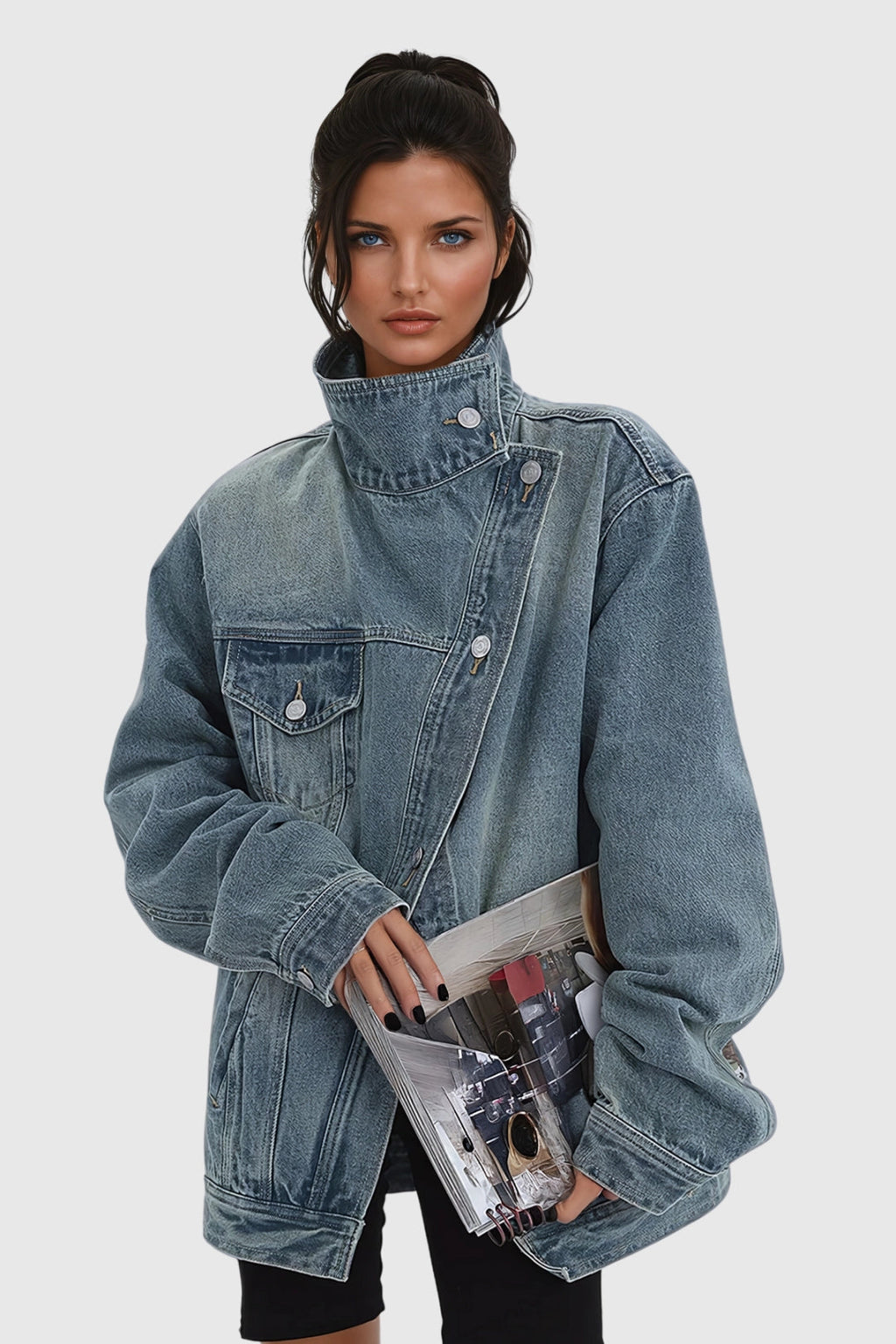 Eliza – Kurtka jeansowa oversize z asymetrycznym zapięciem