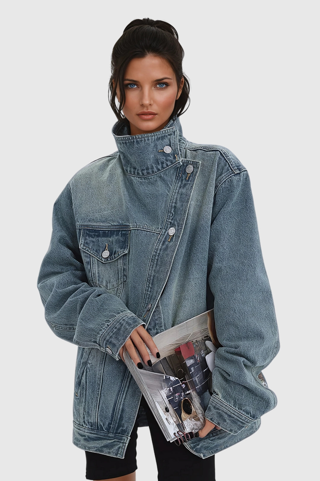 Eliza – Kurtka jeansowa oversize z asymetrycznym zapięciem