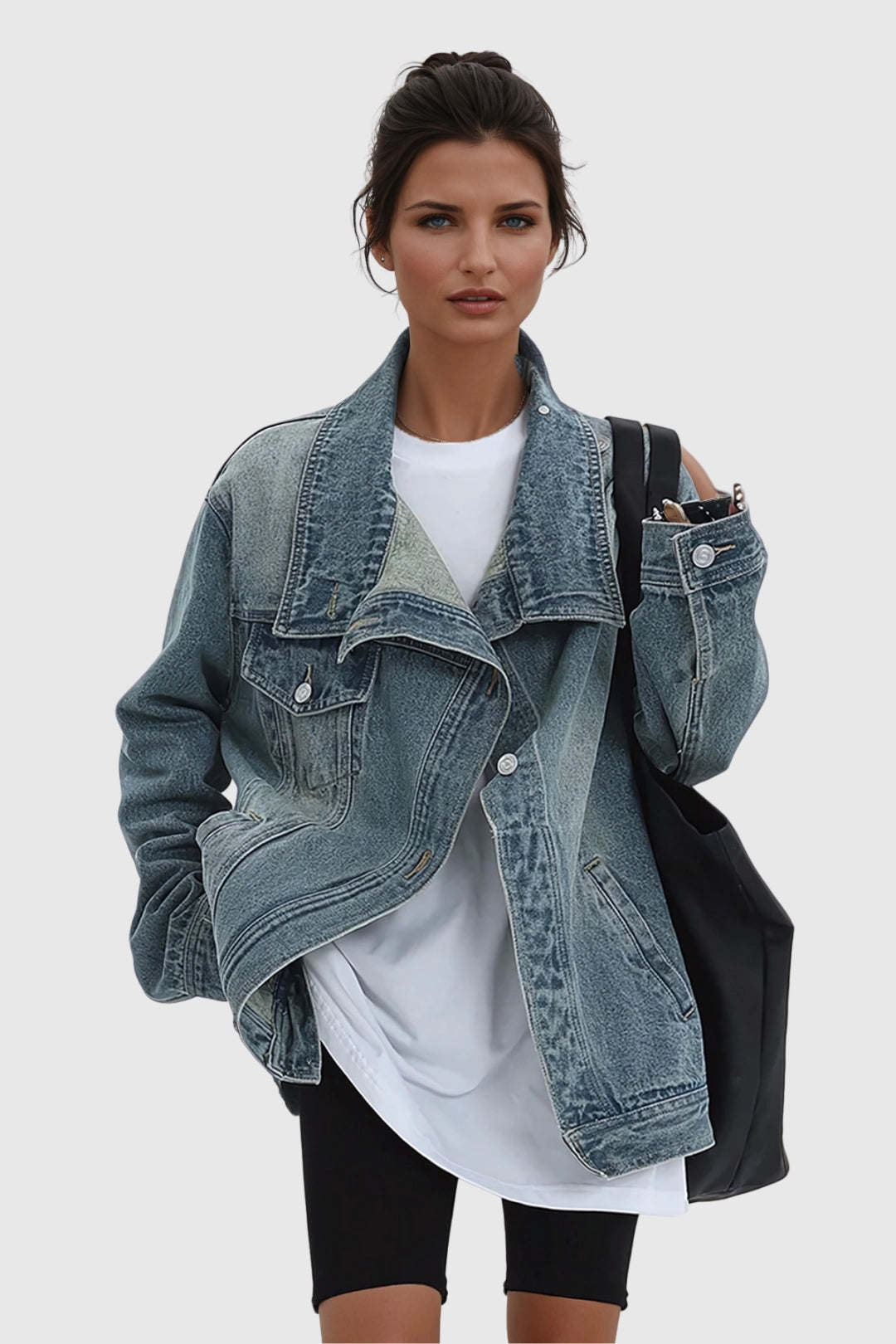 Eliza – Kurtka jeansowa oversize z asymetrycznym zapięciem